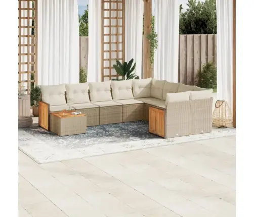 10-Daļīgs Dārza Dīvāna Komplekts, Matrači, Bēša Pe Rotangpalma Vidaxl