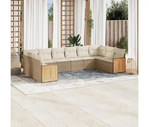 Sofos Komplektas Su Pagalvėlėmis, 10 Dalių, Smėlio, Poliratanas