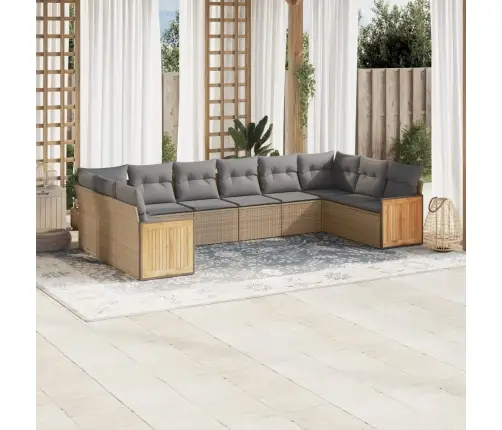 Sofos Komplektas Su Pagalvėlėmis, 10 Dalių, Smėlio, Poliratanas