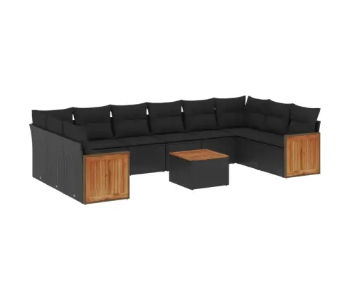 11-Daļīgs Dārza Dīvāna Komplekts, Matrači, Melna Pe Rotangpalma Vidaxl