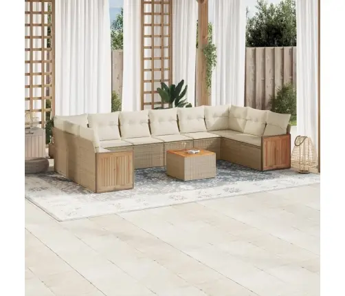 Sodo Komplektas Su Pagalvėlėmis, 11 Dalių, Smėlio, Poliratanas