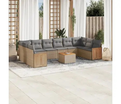 11-Daļīgs Dārza Dīvāna Komplekts, Matrači, Bēša Pe Rotangpalma Vidaxl