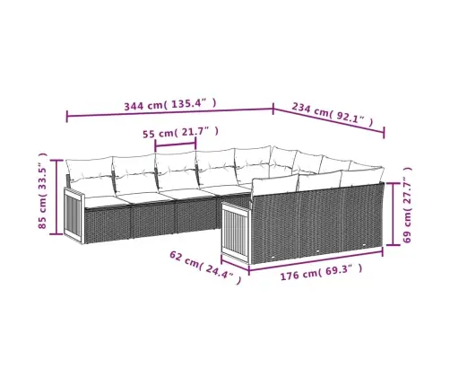 10-Osaline Aiadiivani Komplekt Patjadega, Hall, Polürotang