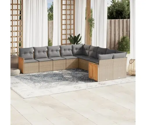 Sofos Komplektas Su Pagalvėlėmis, 10 Dalių, Smėlio, Poliratanas