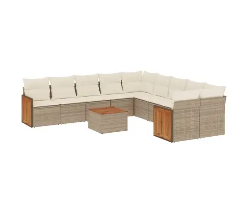 11-Daļīgs Dārza Dīvāna Komplekts, Matrači, Bēša Pe Rotangpalma Vidaxl