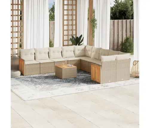 11-Daļīgs Dārza Dīvāna Komplekts, Matrači, Bēša Pe Rotangpalma Vidaxl