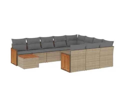 11-Daļīgs Dārza Dīvāna Komplekts, Matrači, Bēša Pe Rotangpalma Vidaxl