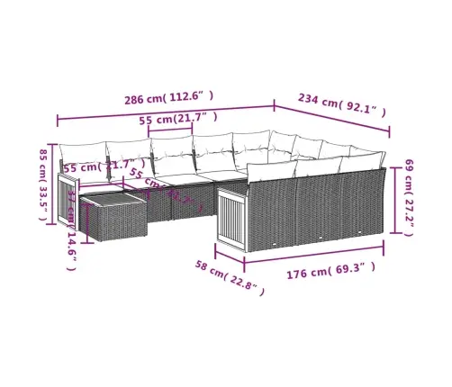 11-Daļīgs Dārza Dīvāna Komplekts, Matrači, Bēša Pe Rotangpalma Vidaxl