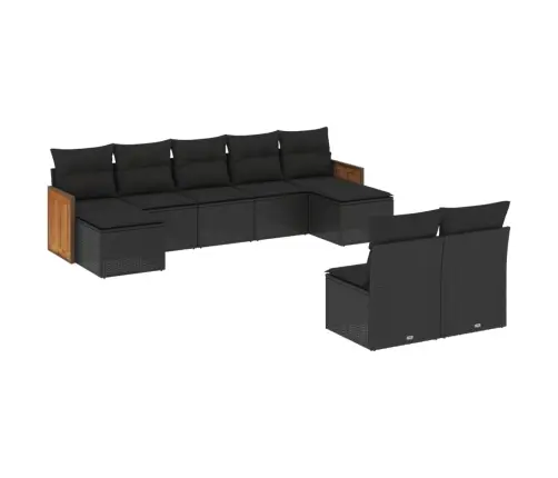 9-Daļīgs Dārza Dīvāna Komplekts, Matrači, Melna Pe Rotangpalma Vidaxl