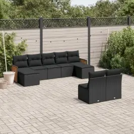 9-Daļīgs Dārza Dīvāna Komplekts, Matrači, Melna Pe Rotangpalma Vidaxl