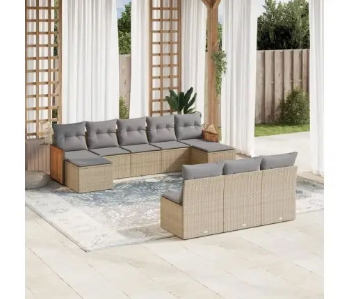 Sofos Komplektas Su Pagalvėlėmis, 10 Dalių, Smėlio, Poliratanas