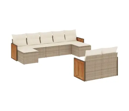 9-Daļīgs Dārza Dīvānu Komplekts, Matrači, Bēša Pe Rotangpalma Vidaxl