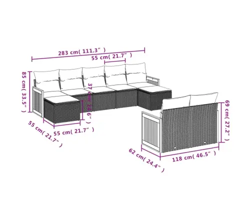 9-Daļīgs Dārza Dīvānu Komplekts, Matrači, Bēša Pe Rotangpalma Vidaxl