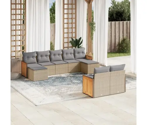 Sodo Komplektas Su Pagalvėlėmis, 9 Dalių, Smėlio, Poliratanas