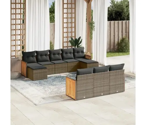 10-Daļīgs Dārza Dīvāna Komplekts Ar Matračiem, Pelēks Pe Pinums Vidaxl