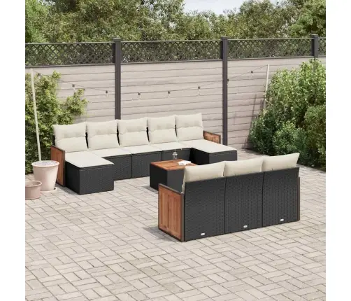 11-Daļīgs Dārza Dīvāna Komplekts, Matrači, Melna Pe Rotangpalma Vidaxl