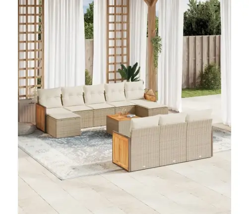 11-Daļīgs Dārza Dīvāna Komplekts, Matrači, Bēša Pe Rotangpalma Vidaxl