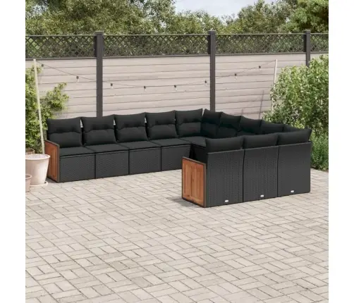 11-Daļīgs Dārza Dīvāna Komplekts, Matrači, Melna Pe Rotangpalma Vidaxl