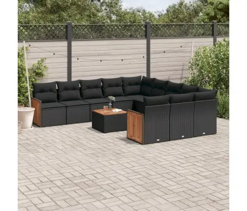 Sofos Komplektas Su Pagalvėlėmis, 12 Dalių, Juodas, Poliratanas