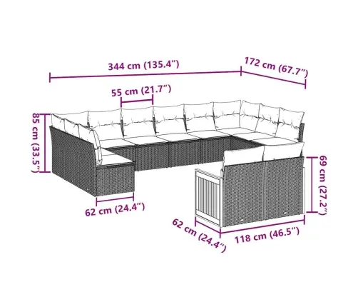 Sofos Komplektas Su Pagalvėlėmis, 12 Dalių, Juodas, Poliratanas