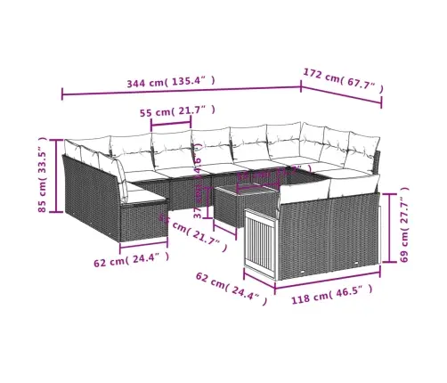 13-Osaline Aiadiivani Komplekt Patjadega, Beež , Polürotang