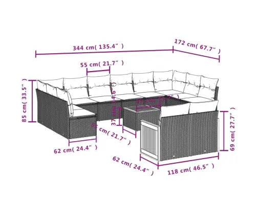 13-Osaline Aiadiivani Komplekt Patjadega, Hall, Polürotang