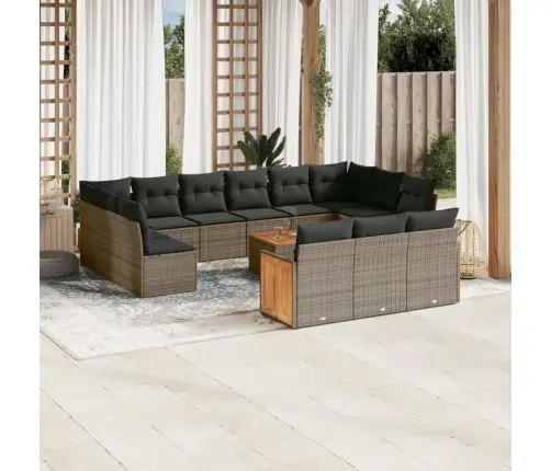 14-Daļīgs Dārza Dīvānu Komplekts, Matrači,Pelēka Pe Rotangpalma Vidaxl