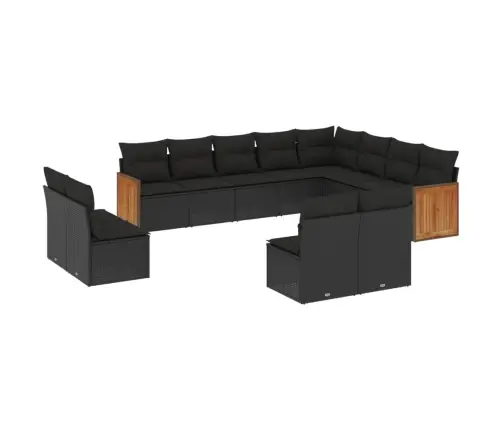 12-Daļīgs Dārza Dīvānu Komplekts, Matrači, Melna Pe Rotangpalma Vidaxl