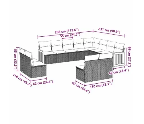12-Daļīgs Dārza Dīvānu Komplekts, Matrači, Melna Pe Rotangpalma Vidaxl