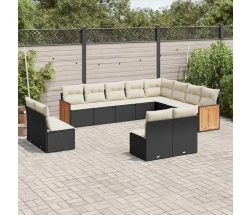 12-Daļīgs Dārza Dīvānu Komplekts, Matrači, Melna Pe Rotangpalma Vidaxl