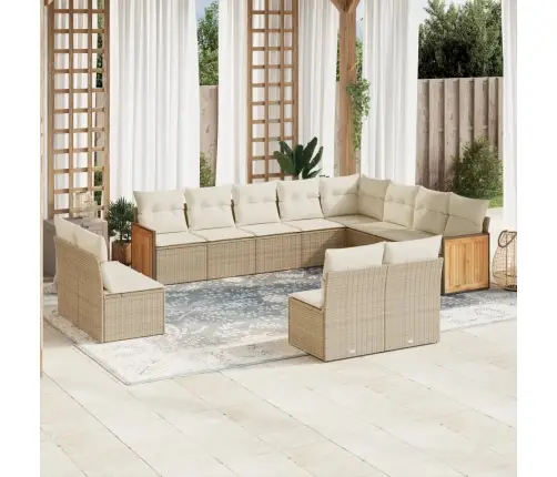 Sodo Komplektas Su Pagalvėlėmis, 12 Dalių, Smėlio, Poliratanas