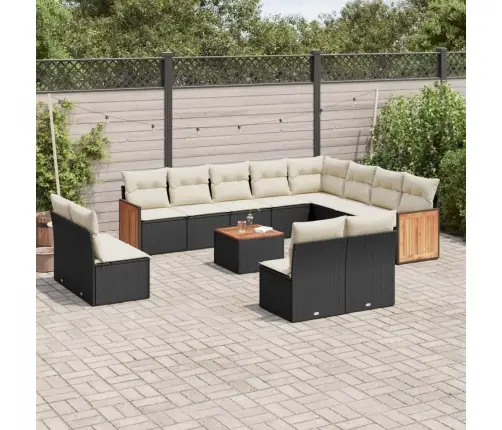 Sofos Komplektas Su Pagalvėlėmis, 13 Dalių, Juodas, Poliratanas