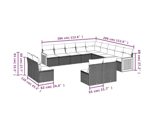 Sofos Komplektas Su Pagalvėlėmis, 13 Dalių, Juodas, Poliratanas