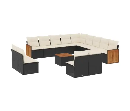 14-Daļīgs Dārza Dīvāna Komplekts, Matrači, Melna Pe Rotangpalma Vidaxl