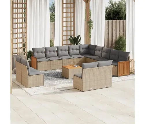 Sodo Komplektas Su Pagalvėlėmis, 14 Dalių, Smėlio, Poliratanas