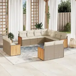 11-Daļīgs Dārza Dīvāna Komplekts, Matrači, Bēša Pe Rotangpalma Vidaxl