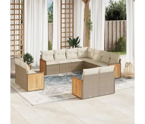 11-Daļīgs Dārza Dīvāna Komplekts, Matrači, Bēša Pe Rotangpalma Vidaxl