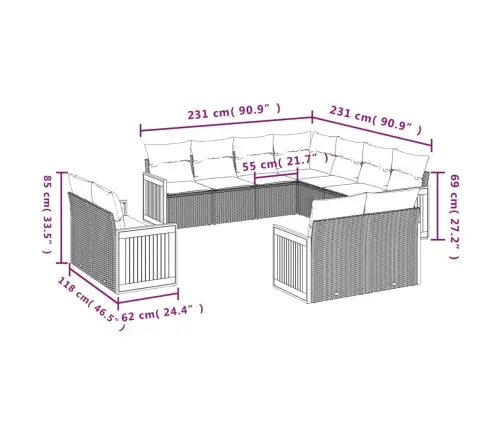 Sodo Komplektas Su Pagalvėlėmis, 11 Dalių, Smėlio, Poliratanas
