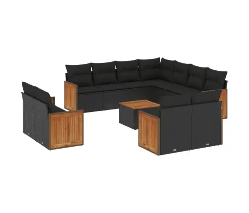 Sofos Komplektas Su Pagalvėlėmis, 12 Dalių, Juodas, Poliratanas