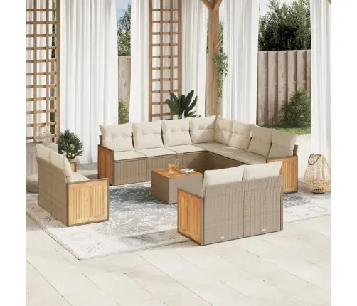 12-Daļīgs Dārza Dīvāna Komplekts, Matrači, Bēša Pe Rotangpalma Vidaxl