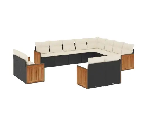 Sofos Komplektas Su Pagalvėlėmis, 12 Dalių, Juodas, Poliratanas