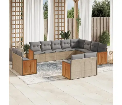 12-Daļīgs Dārza Dīvāna Komplekts, Matrači, Bēša Pe Rotangpalma Vidaxl