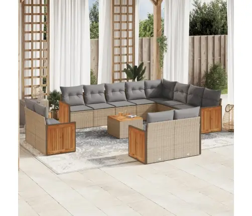 13-Daļīgs Dārza Dīvāna Komplekts, Matrači, Bēša Pe Rotangpalma Vidaxl