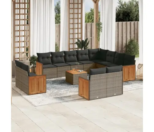 Sodo Komplektas Su Pagalvėlėmis, 13 Dalių, Pilkas, Poliratanas