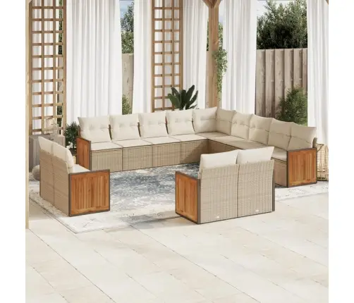 Sofos Komplektas Su Pagalvėlėmis, 13 Dalių, Smėlio, Poliratanas