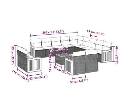 14-Osaline Aiadiivani Komplekt Patjadega, Must, Polürotang
