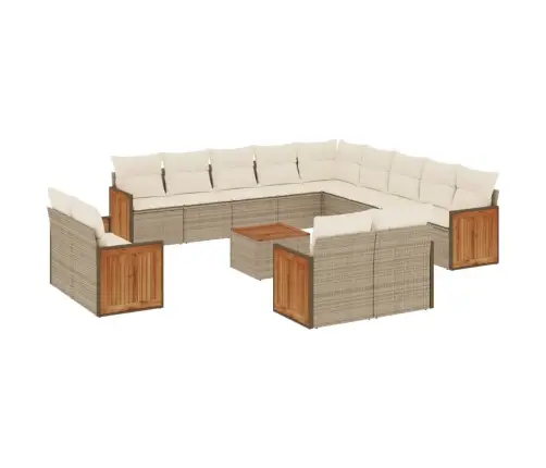 14-Daļīgs Dārza Dīvāna Komplekts, Matrači, Bēša Pe Rotangpalma Vidaxl