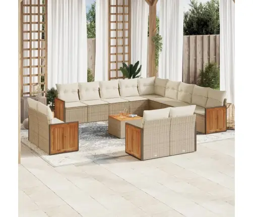 14-Daļīgs Dārza Dīvāna Komplekts, Matrači, Bēša Pe Rotangpalma Vidaxl