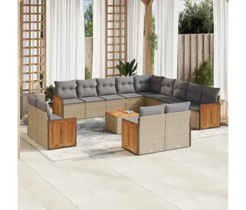 14-Daļīgs Dārza Dīvāna Komplekts, Matrači, Bēša Pe Rotangpalma Vidaxl