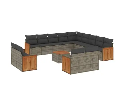 14-Daļīgs Dārza Dīvānu Komplekts, Matrači,Pelēka Pe Rotangpalma Vidaxl